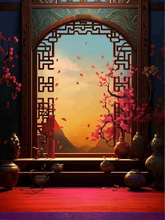 , Oriental Wallpaper, 室内Background Art, background artwork, 8k high quality detailed art, Rendering of Tang Dynasty beauties, Depicting the background of the temple, Stunning mysterious background, Oriental Scene, Gorgeous background, Background Art, Chinese, Beautiful art UHD 4K, 4K Fine Digital Art,Hanfu woman standing sideways,Eyebrows are picturesque