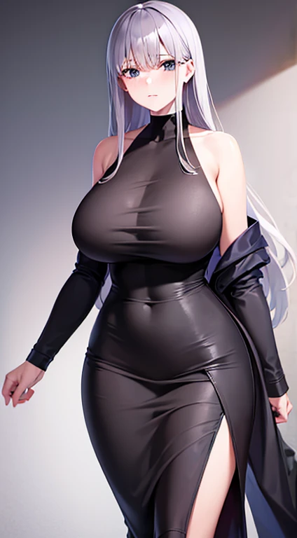 shoulder jacket、very, very big breasts、Long Hair、Gray Hair、Clothes with exposed shoulders