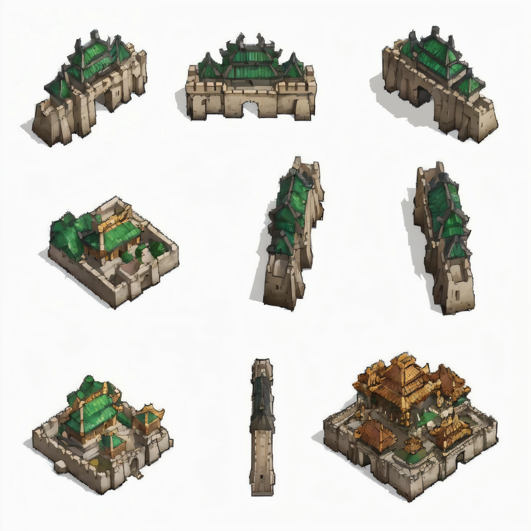 Close-up of a group of buildings with towers, Castle and temple details, Isometric game assets, isometric palace, Ancient buildings, Isometric map, Pre-rendered isometric graphics, Isometric game art, Isometric 3D Fantasy, isometric views. role playing game, Isometric 2D game art, fortress megastructure city, Isometric pixel art