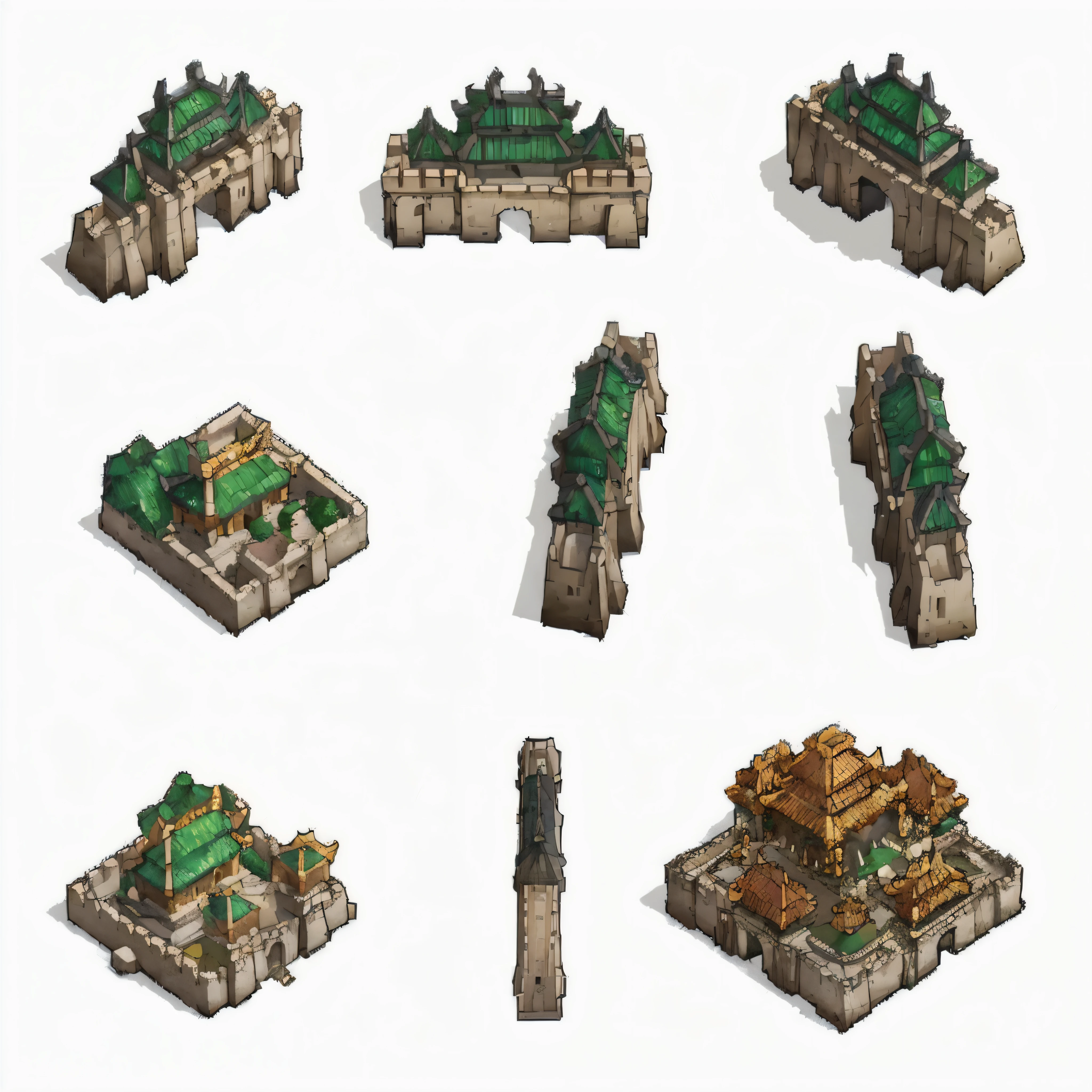 Close-up of a group of buildings with towers, Castle and temple details, Isometric game assets, isometric palace, Ancient buildings, Isometric map, Pre-rendered isometric graphics, Isometric game art, Isometric 3D Fantasy, isometric views. role playing game, Isometric 2D game art, fortress megastructure city, Isometric pixel art