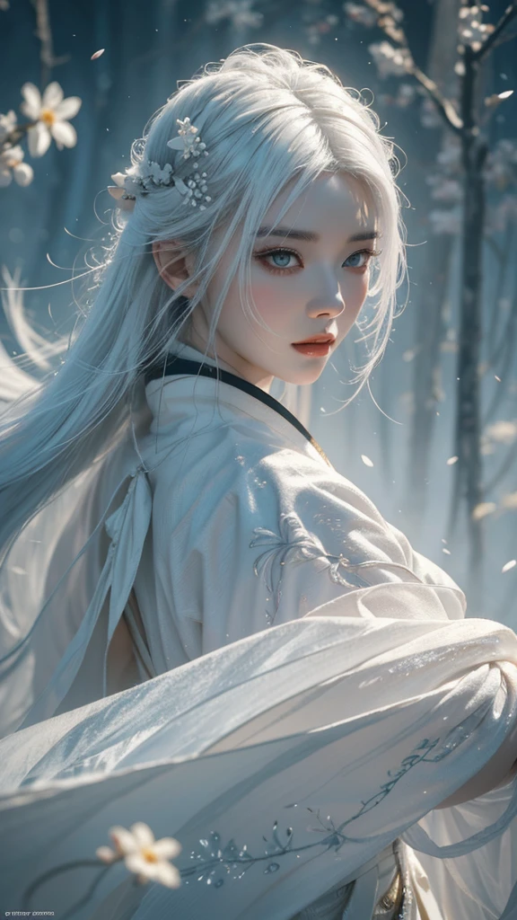 a close up of a woman with white hair and a white mask, beautiful character painting, guweiz, artwork in the style of guweiz, white haired deity, by Yang J, epic exquisite character art, stunning character art, by Fan Qi, by Wuzhun Shifan, guweiz on pixiv artstation