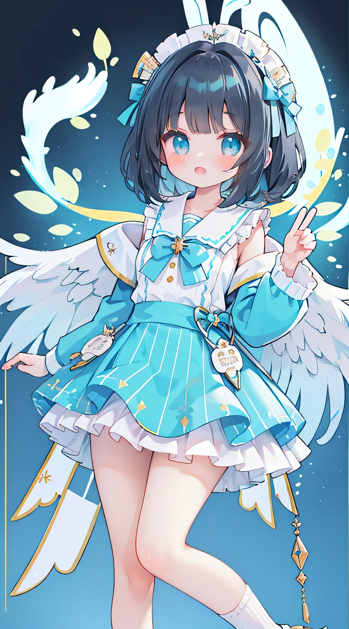 idol, yuri, bishoujo, masterpiece,best quality,official art,extremely detailed CG unity 8k wallpaper, black hair, medium hair, light blue hair, side braid, blunt bangs, snowflake hair accessories,Ice blue color,nose blush , shy, embarrassed , aqua eyes, beautiful detailed eyes, aqua eyes, Light blue shirt sweater,Super short white short short short short skirt,nose blush , shy, embarrassed , aqua eyes, beautiful detailed eyes, aqua eyes, loose socks, white kneehighs, mary_janes, uwabaki, There is an ice blue bow on the chest,White skin,Stretch your feet in white schoolgirl princess socks toward the audience,The socks are of high quality and have high transparency,Pink jade feet,Loving eyes,Puberty,First Love,