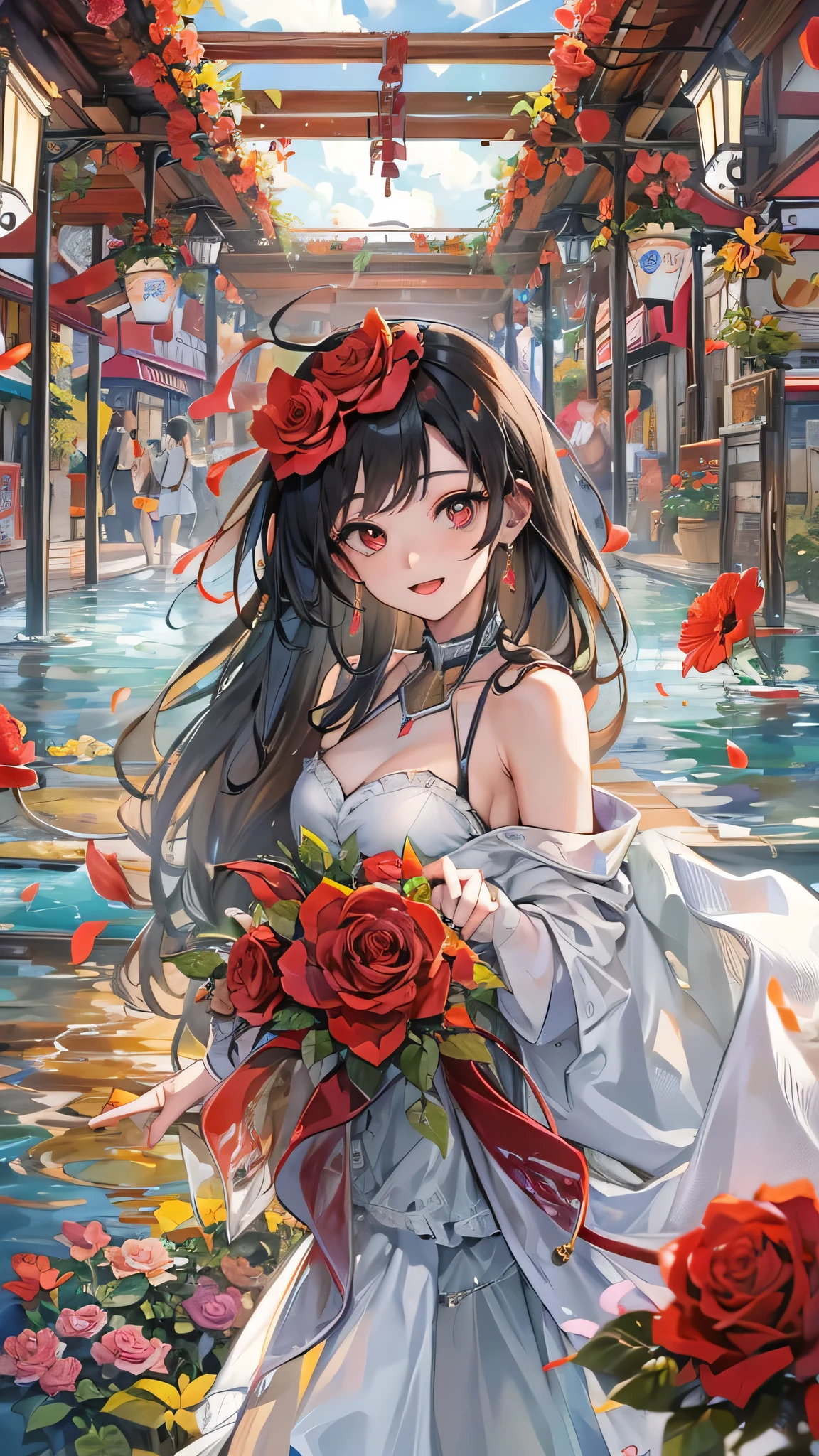 perfect anatomy, masterpiece:1.4, best highres, 16k, (the background is Hot Spring Town), ((background many hot spring with fog)) break,
(wide-angle, frontale:1.2) (hand holding a hot spring bans), (eating a Hot Spring Buns) (solo:1.3 straight black hair long hair femdom beautiful girl), ((18 yo)), (detailed beautiful red eyes), ((beautiful make up)), (sexy smile, open mouth), break, (in a Layered Off-the-shoulder dress with detailed red rose).
