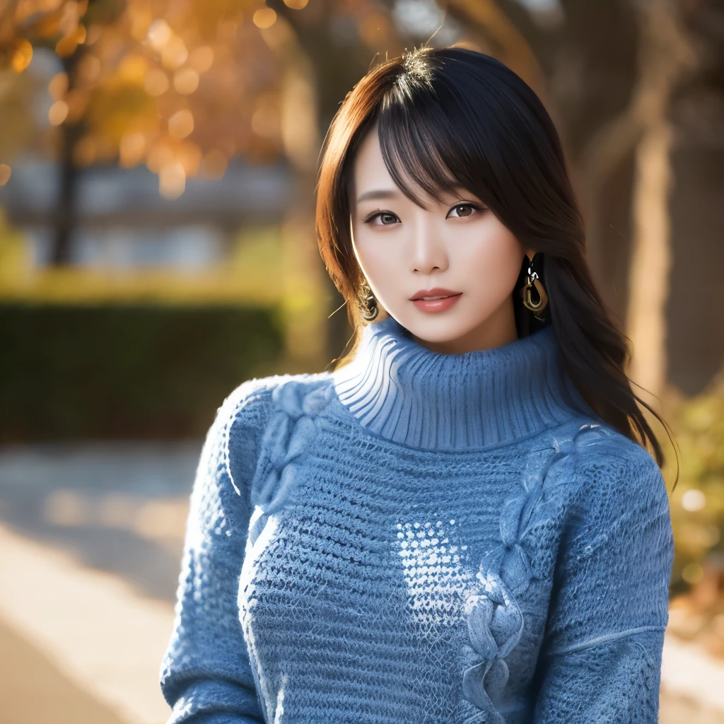 A beautiful 30-year-old Asian woman wearing a knitted sweater,UHD, retina, ccurate, masterpiece, anatomically correct, textured skin, super detail, high details, high quality, award winning, best quality, highres, 1080P, HD, 4K, 8k