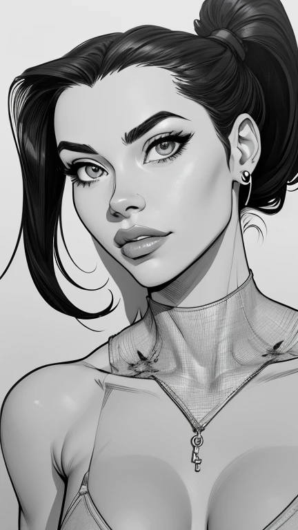 estilo de desenho animado:1.2), em preto e branco Denise Richards Mulher brasileira desenho ART Artline mulher fundo branco Imagem cartoon de uma mulher , roupas sensuais , garota super valente destemida , Ilustra??o estilo desenho animado, estilo de arte dos desenhos animados, estilo de arte dos desenhos animados, digital illustration style, design de personagens altamente detalhado, arte digital detalhada fofa, City fan art, design de personagem retrato, beautiful black and white digital illustration, retrato de alta qualidade, arte em quadrinhos, retrato do design do personagem, white background Busty without clothes and medium breasts female character cartoon style Denise Richards in black and white