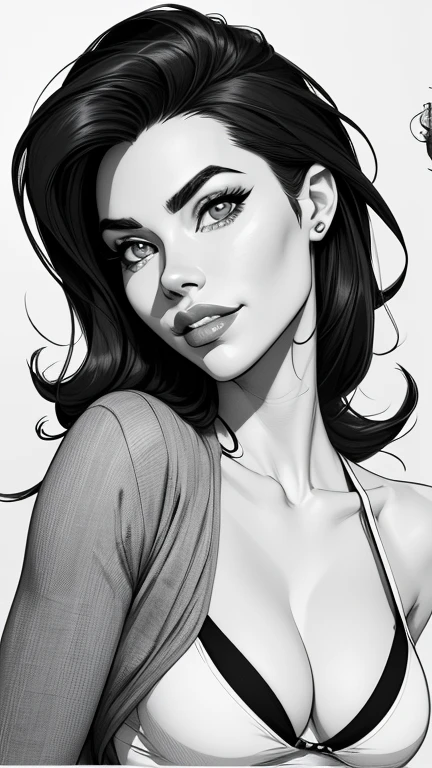 estilo de desenho animado:1.2), em preto e branco Denise Richards Mulher brasileira desenho ART Artline mulher fundo branco Imagem cartoon de uma mulher , roupas sensuais , garota super valente destemida , Ilustra??o estilo desenho animado, estilo de arte dos desenhos animados, estilo de arte dos desenhos animados, digital illustration style, design de personagens altamente detalhado, arte digital detalhada fofa, City fan art, design de personagem retrato, beautiful black and white digital illustration, retrato de alta qualidade, arte em quadrinhos, retrato do design do personagem, white background Busty without clothes and medium breasts female character cartoon style Denise Richards in black and white