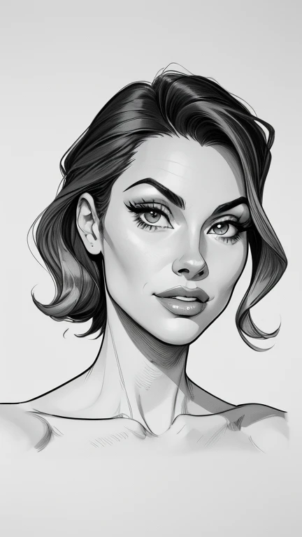 estilo de desenho animado:1.2), em preto e branco Michelle Pfeiffer s Mulher brasileira desenho ART Artline mulher fundo branco Imagem cartoon de uma mulher , roupas sensuais , garota super valente destemida , Ilustra??o estilo desenho animado, estilo de arte dos desenhos animados, estilo de arte dos desenhos animados, digital illustration style, design de personagens altamente detalhado, arte digital detalhada fofa, City fan art, design de personagem retrato, beautiful black and white digital illustration, retrato de alta qualidade, arte em quadrinhos, retrato do design do personagem, white background Busty without clothes and medium breasts female character cartoon style Michelle Pfeiffer in black and white