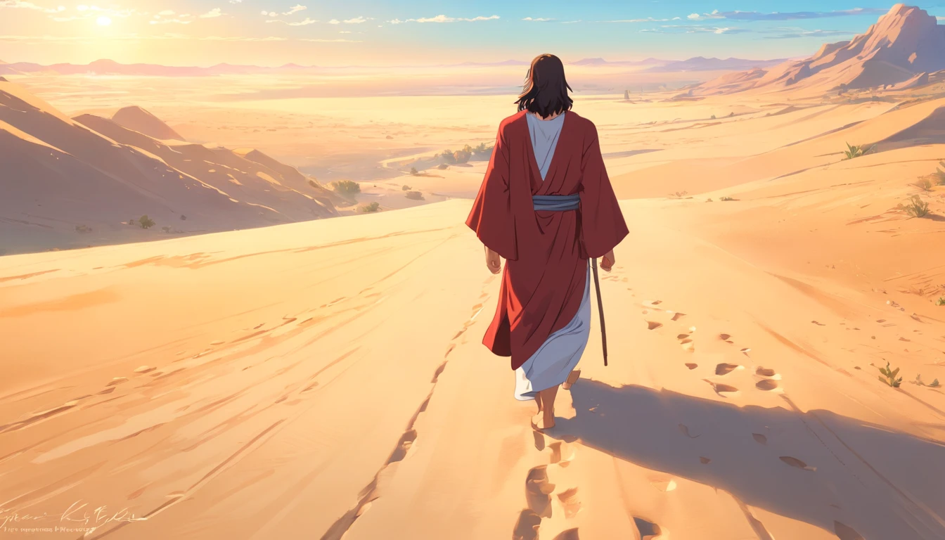 Jesus Christ of Nazareth walking through the desert, 32k, melhor qualidade, obra de arte, super detalhe, detalhes altos,