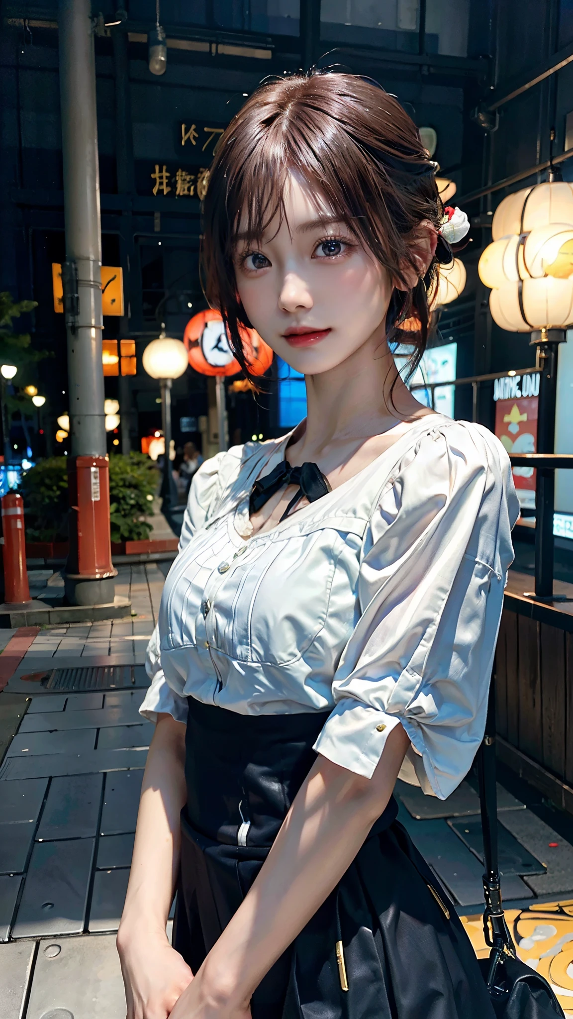 Full body view、(highest quality,masterpiece:1.3,超A high resolution,),(Super Detailed,Caustics),(Photorealistic:1.4,RAW shooting,)ultra-Realistic capture,Very detailed,High resolution 16K suitable for human skin、 Natural skin texture、、Skin tone is even and healthy looking、 Use natural light and color,One Woman,Japanese,,cute,Pink Hair,Middle Hair,(Written boundary depth、chromatic aberration、、Wide range of lighting、Natural Shading、)(RAW Photos:1.2),expensive、expensive品質,beautiful detail girl,smile,Double Tail,Very detailed目と顔,Beautiful and beautiful eyes,Very detailed,Face Light,Cinema Lighting,(Realistic:1.4),Awareness-raising,Henterrealism,From below,Super Detail、short hair、skirt、Tokyo Street、(Night view:1.4)