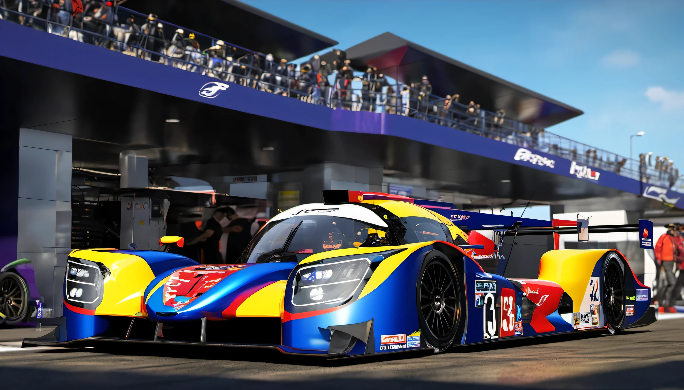 (masterpiece, best quality:1.2), lmp3, parked, morning, daytime, in pits, refuel, retina (very far shot, 4k, UHD, award winning, super quality, ccurate,hyperealism, highly detailed, ray tracing, retina, cinema lighting, vivid colors)
