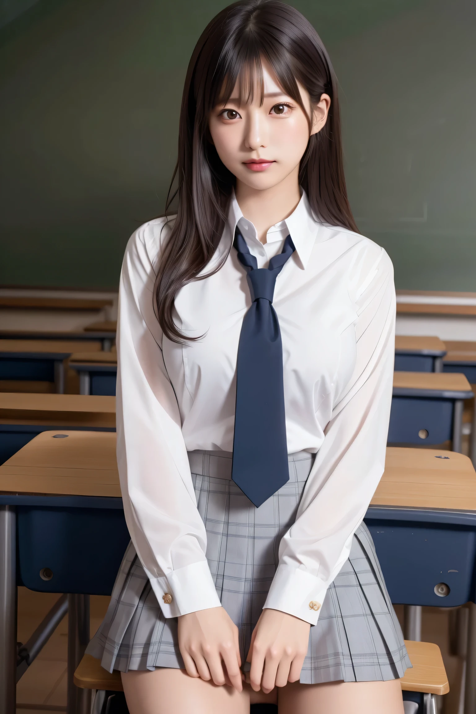 Tabletop, highest quality, Japanese girl, 8k, RAW Photos, highest quality, Tabletop, Hmph:1.2, Highly detailed RAW color photos, Professional Photos, (Realistic, Realistic:1.37), (Highly detailed skins:1.2), Ultra-high resolution, (Lenz 50mm), (Tabletop, highest quality:1.3), (Ultra detailed 8k cg:1.2), (Super realistic:1.35), (Realistic:1.45), (Realistic:1.4), Cowboy Shot,
A beautiful Japanese woman, 22 years old, Supermodel, Japanese Idols, __Performance__, big breasts, (sitting on desk:1.1), (school uniform:1.4), (Spread your legs:1.2),
(School classroom background:1.1)、Korean Idols、Nogizaka Idol、Gravure idol pose、adult、