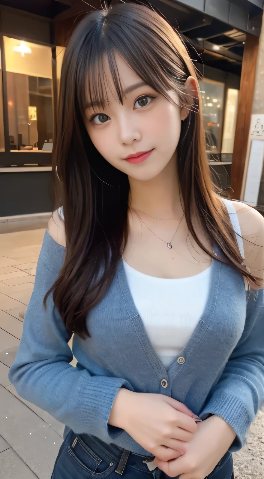 ,(tareme:1.4),kind eyes,huge breasts,(beautiful young japanese woman),straight hair,look at viewer,off-the -shoulder,blouse,shiny skin,light make-up,fellatio gesture,sitting on sofa at cafe,27 years old,tender smile,laced undies,spreading legs