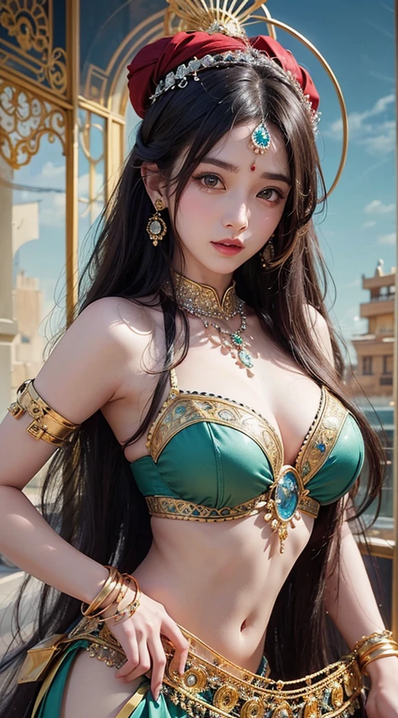 Une femme en sari posant pour une photo, Indian, traditional beauty, Indien, beautiful girl, red Ornate Cosplay, en tailleur, Super mannequin indien, Belle jeune fille, femme magnifique, Asie du Sud-Est avec Long, Indien provocateur, magnifique belle femme, Tenue complexe, Hindu aesthetics, belle fille asiatique, Extremely detailed shot of the girl, jaw dropping beauty, Big breasts deep neckline sexy navel