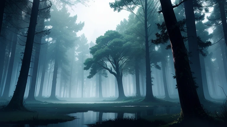 (masterpiece:1.2), (highest quality,:1.2), 8k, High resolution, professional lights, Cinema Lighting, Ambient Lighting, The Swamp of Ominous Illusions, dead tree, fog, moonlight, Bushes, Dark fantasy,highest quality、masterpiece、、quiet night、In the dark forest