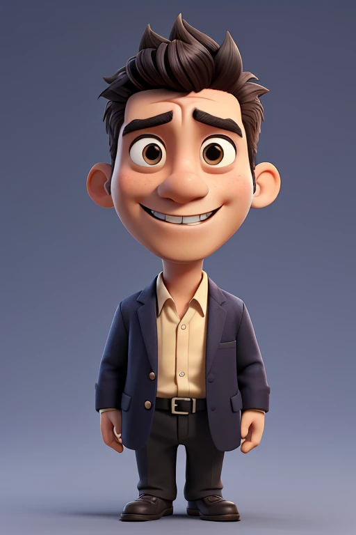 Businessman、40 years old、kind、Anime characters、comics、3D、3D illustration style、3D Rendering、3 heads、Plain background、