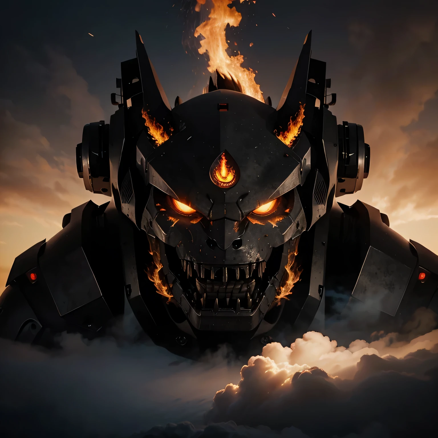 Unleash THE beast evil robot fire fog clouds
