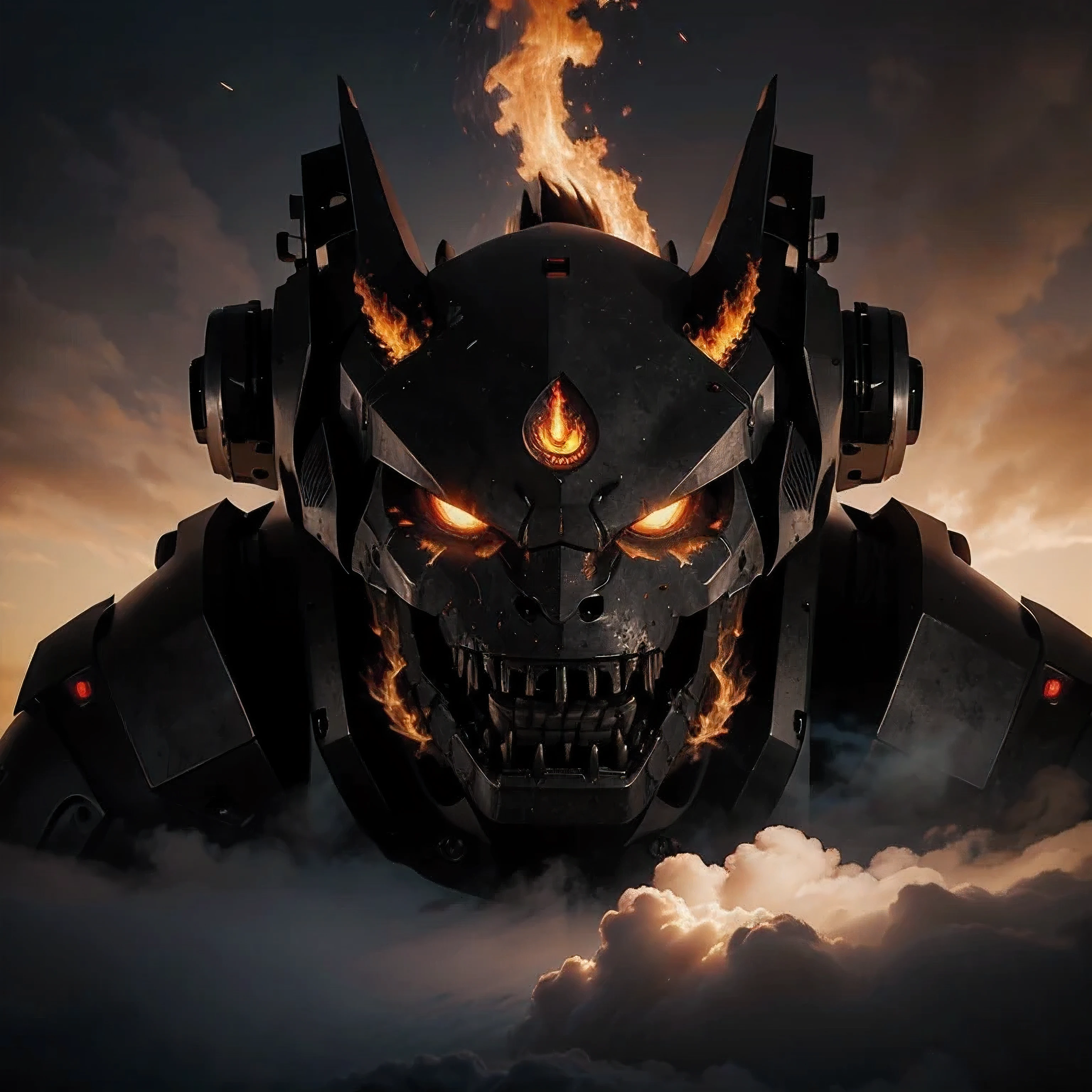 Unleash THE beast evil robot fire fog clouds