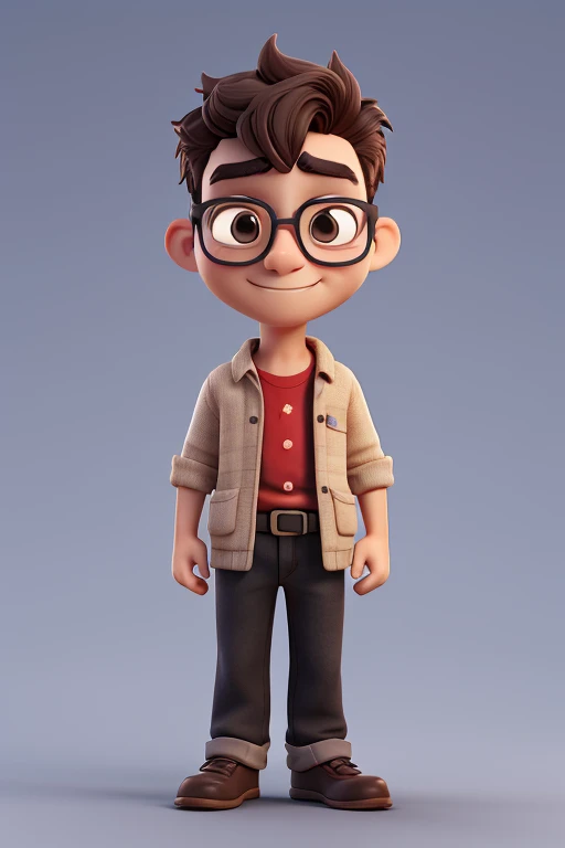 Baker、30 years old、Wear glasses、sense of cleanliness、kind、Anime characters、comics、3D、3D illustration style、3D Rendering、3 heads、Plain background、