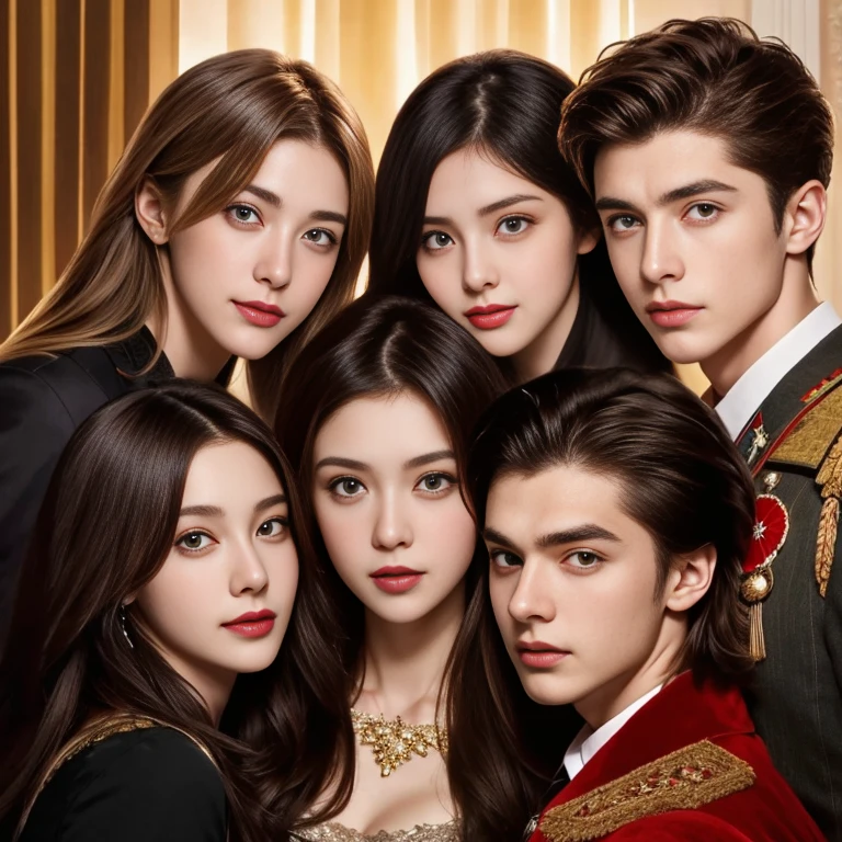 group if russian heartthrobs and russian women, focus on the character's face.