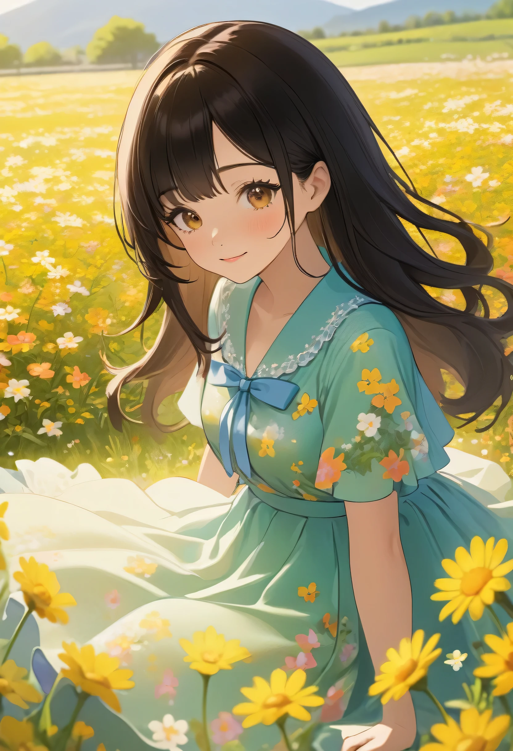 highest quality、High resolution、Detailed Background、Beautiful face in every detail、Anatomically correct、Detailed facial expressions、Teenage beauty、Huge breasts、Perfect body line、cute hair color、Black Hair、brown hair、Bobcut、Long Hair、ponytail、Calm atmosphere、Couple date in spring flower field、sunny、Cowboy Shot、
Two little girls enjoying a relaxing picnic in a flower field, spreading out a colorful blanket、
Cute basket with fruits and sandwiches、Try packing in your favorite snacks such as sweets、
During your picnic, you can make cute leis using flowers from the flower garden and take photos.、
If you try bundling flowers you've picked yourself or making cute flower crowns or bouquets, the atmosphere will be even more like a flower garden、
Walking through a field of flowers in matching casual outfits or stylish dress outfits will give you an even more romantic atmosphere、
Walking hand in hand and taking pictures of each other will make for a cute and memorable date.、
It's a situation where you can enjoy taking pictures in a flower field with friends、
Try putting on a pretty dress and posing in a flower field or smiling in a stylish pose.、
Enjoy your time by incorporating stylish outfits, accessories, and cute accessories.、
Choose a dress that is light and feminine、
I recommend those with floral patterns or light colors、
Pair it with a wide-brim hat for a stylish accent while blocking sunlight from the sun、
Choose a flared skirt、The bright colors and floral patterns give a gorgeous impression、
Pair it with a blouse in a calm color for a well-balanced look、
If you put in a blouse to accentuate your waist, you can create a stylish look、
Choose a light and cool chiffon blouse、
If you choose sandals with flat feet, you can walk easily and look beautiful at your ankles、
Please enjoy a stylish flower garden date by adding ingenuity to how to choose accessories、cute