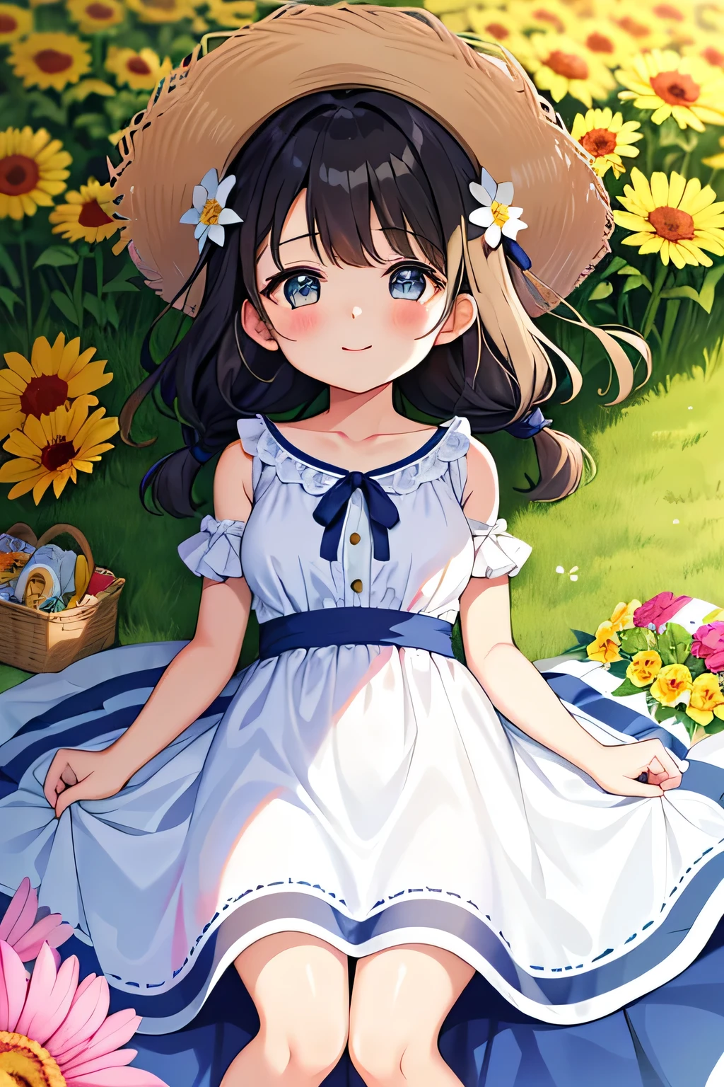 (highest quality:1.4)、High resolution、Detailed Background、(Beautiful face in every detail:1.4)、(Anatomically correct)、(Draw the usual number of fingers:1.2)、(Detailed facial expressions)、Realistic、Teenage beauty、(Huge breasts:1.2)、Perfect body line、cute hair color、Black Hair、brown hair、Bobcut、Braided long hair、Braided Ponytail、Braided Hairstyles、Calm atmosphere、Couple date in spring flower field、sunny、Cowboy Shot、
(Two little girls enjoying a relaxing picnic in a flower field, spreading out a colorful blanket:1.5)、
Cute basket with fruits and sandwiches、Try packing in your favorite snacks such as sweets、
During your picnic, you can make cute leis using flowers from the flower garden and take photos.、
If you try bundling flowers you've picked yourself or making cute flower crowns or bouquets, the atmosphere will be even more like a flower garden、
Walking through a field of flowers in matching casual outfits or stylish dress outfits will give you an even more romantic atmosphere、
Walking hand in hand and taking pictures of each other will make for a cute and memorable date.、
It's a situation where you can enjoy taking pictures in a flower field with friends、
Try putting on a pretty dress and posing in a flower field or smiling in a stylish pose.、
Enjoy your time by incorporating stylish outfits, accessories, and cute accessories.、
Choose a dress that is light and feminine、
I recommend those with floral patterns or light colors、
Pair it with a wide-brim hat for a stylish accent while blocking sunlight from the sun、
Choose a flared skirt、The bright colors and floral patterns give a gorgeous impression、
Pair it with a blouse in a calm color for a well-balanced look、
If you put in a blouse to accentuate your waist, you can create a stylish look、
Choose a light and cool chiffon blouse、
If you choose sandals with flat feet, you can walk easily and look beautiful at your ankles、
Please enjoy a stylish flower garden date by adding ingenuity to how to choose accessories、cute