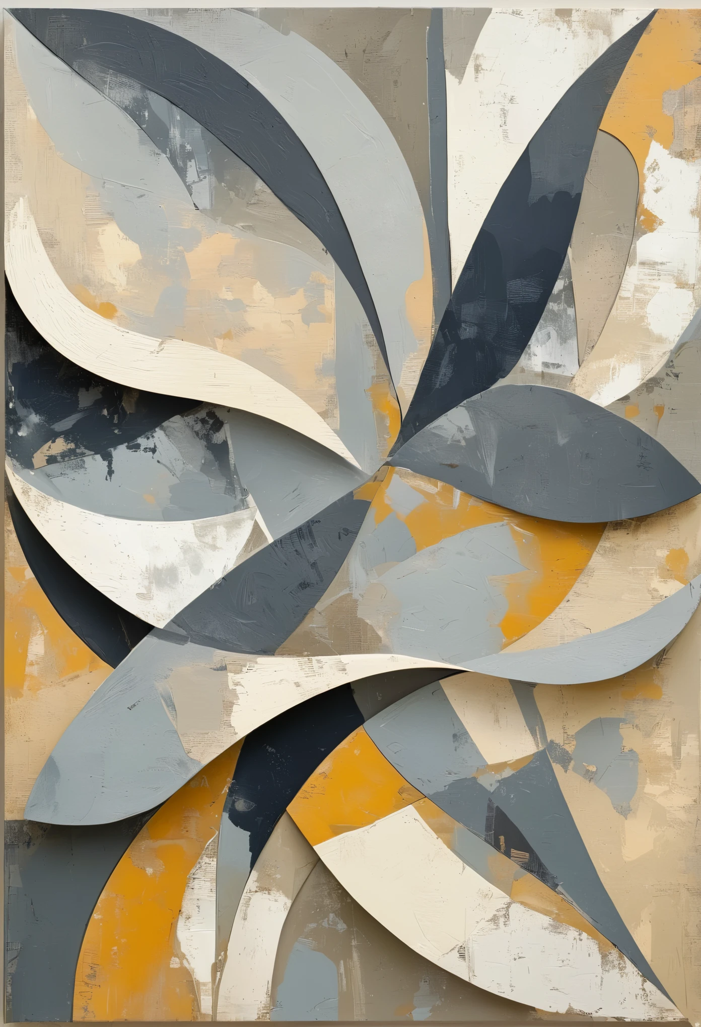 Abstract shapes in shades of gray on a neutral background