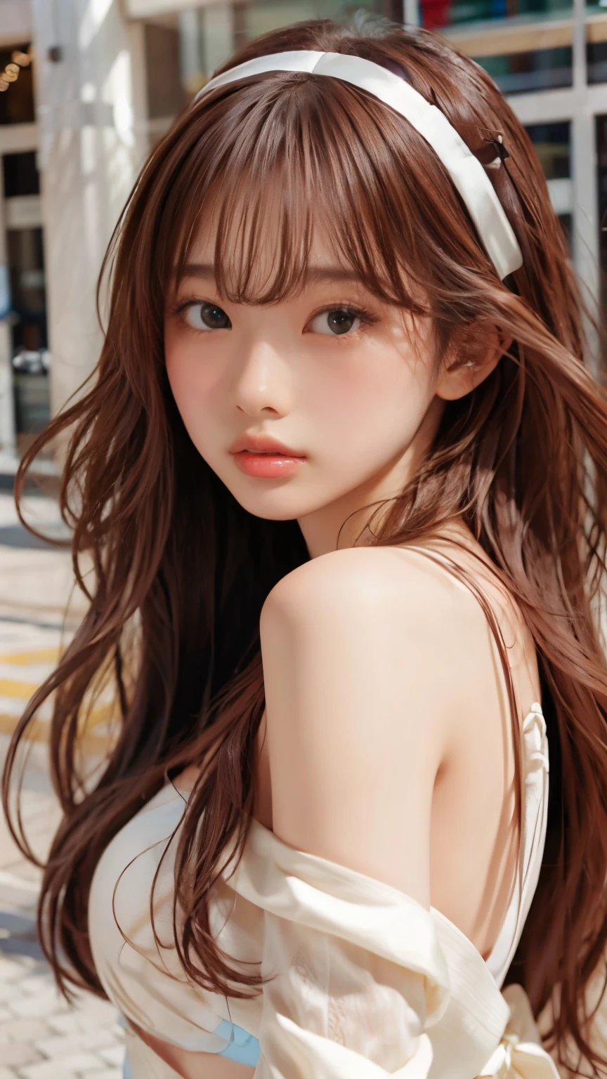 sexy big breasts、15 year old beautiful girl sexy cute looks and cute, beautiful and sexy face、The strong wind blows the hair in front of my face、Beautiful long metallic pink hair with beautiful cute and sexy eyes hidden by her long bangs、cute ribbon