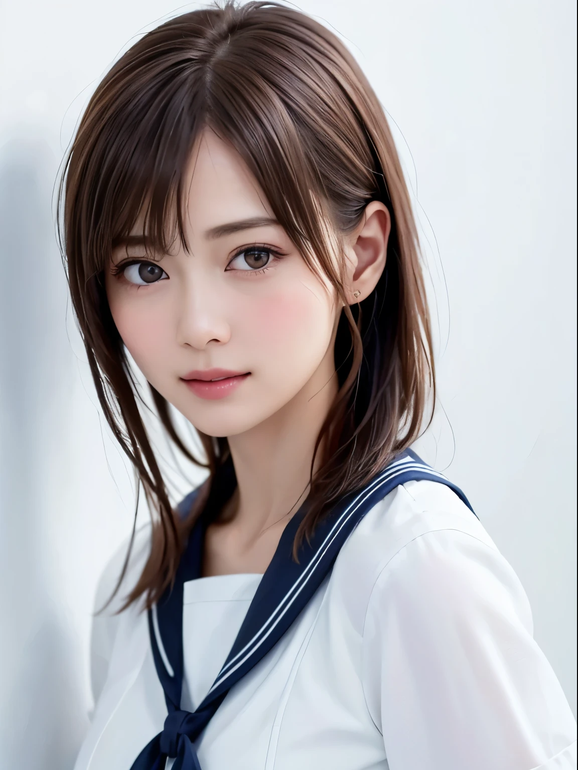 (highest quality、8k、32k、masterpiece)、(RAW Photos)、(Realisticな)、(Realistic:1.2)、(High resolution)、Very detailedな、Very beautiful face and eyes、One Girl、Round and small face、big breasts and small waist、Delicate body、(close、highest quality、Attention to detail、Rich skin detail、)、(highest quality、8k、Oil paint:1.2)、Very detailed、(Realistic、Realistic:1.37)、Vibrant colors、(((lol顔)))、(((Light brown hair)))、(((lol)))、(((lol顔です)))、(((Bust Shot)))、(((White Background)))、((Long Hair))、(((Pure white wall background)))、(((Wearing a sailor uniform)))、(((Short-sleeved sailor suit)))、(((Pure white wall background)))、(((Model pose)))、Arms crossed、lolっています