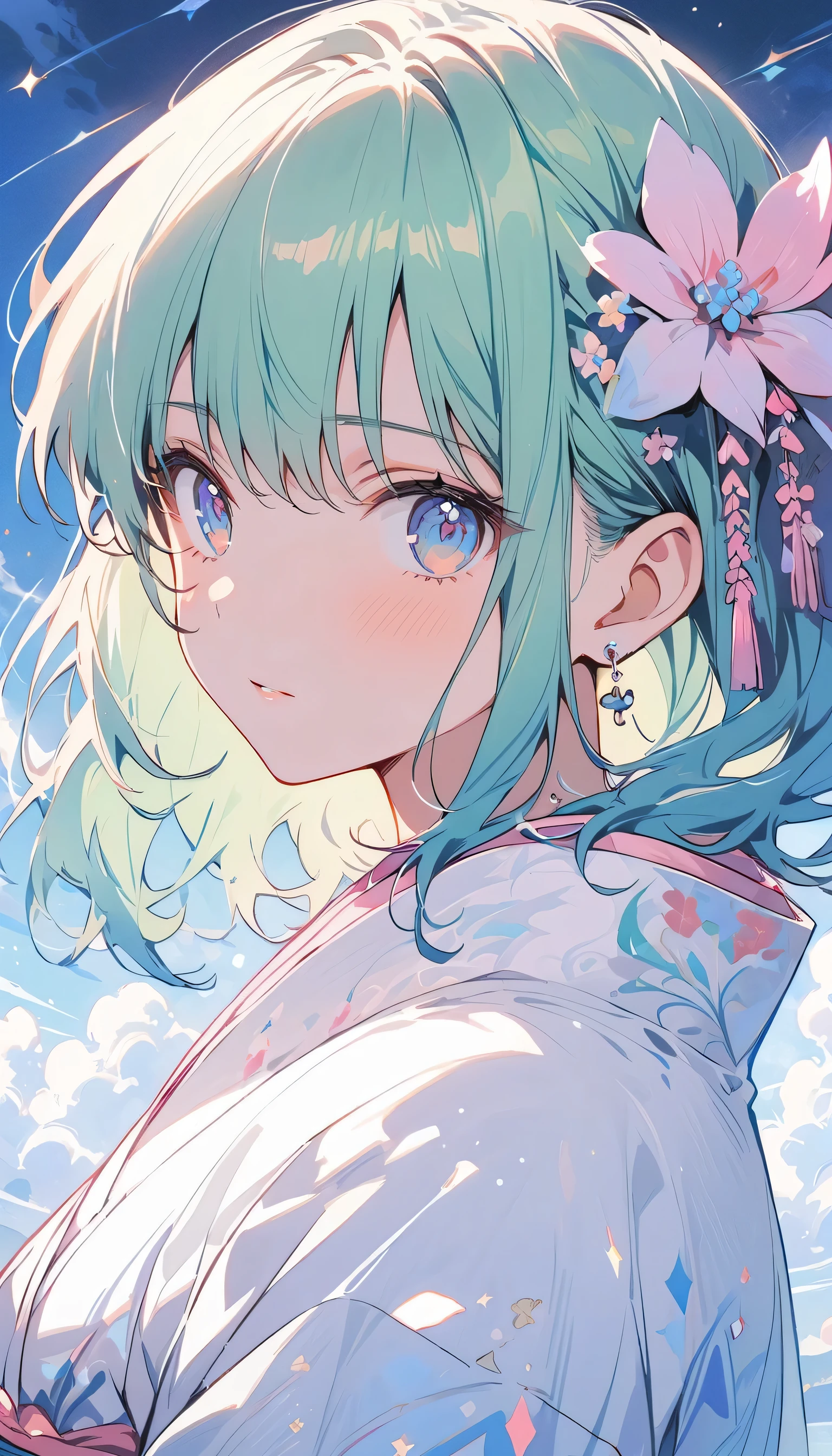 (melancholy:1.5), Infinite Green [green field:1.3], Natural scenery:1.2], Strong yearning, like々Love, Kindness is apparent in every expression, Sad look, beautifully、Correct Joins.(highest quality、masterpiece、High resolution、detailed)Anime Style、flat style、(Shining Eyes、Beautiful Face),  BREAK,1 girl、