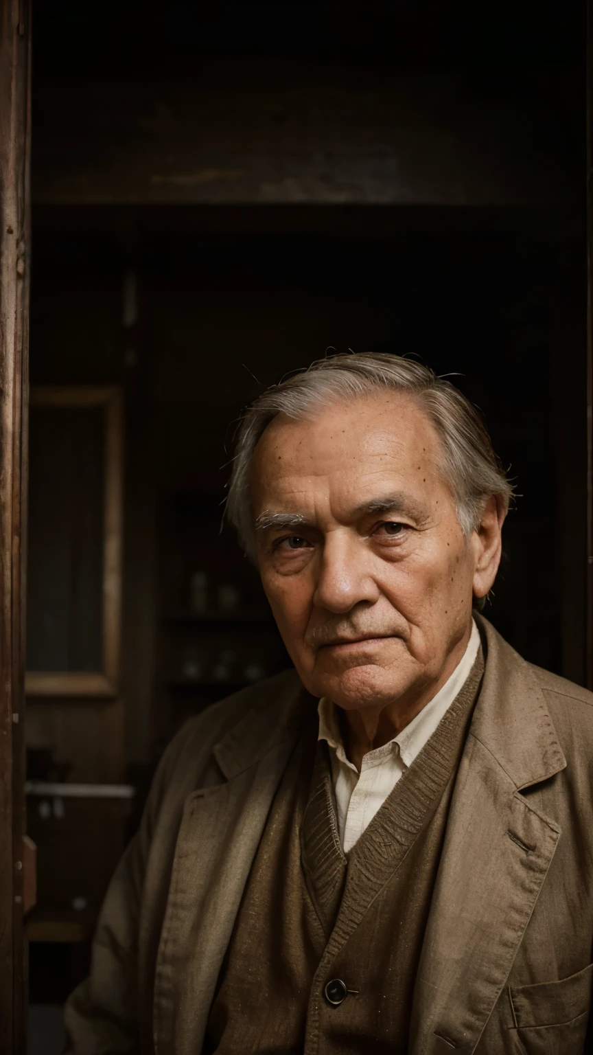 Prompt: Transporting the viewer to a bygone era, the image exudes a timeless charm reminiscent of vintage photography. The old man, clad in timeless attire, gazes solemnly into the camera, his expression a blend of nostalgia and wisdom. The colors are muted yet rich, evoking the warmth of aged sepia tones. Shot with a 50mm lens on a Nikon D850, rendering in 12K resolution for a nostalgic journey through the annals of time.