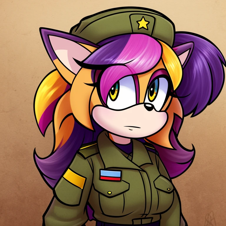 Sergeant, mobian, multi-colored hair, purple hair, yellow hair, female