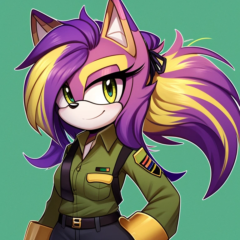 Sergeant, mobian, multi-colored hair, purple hair, yellow hair, female