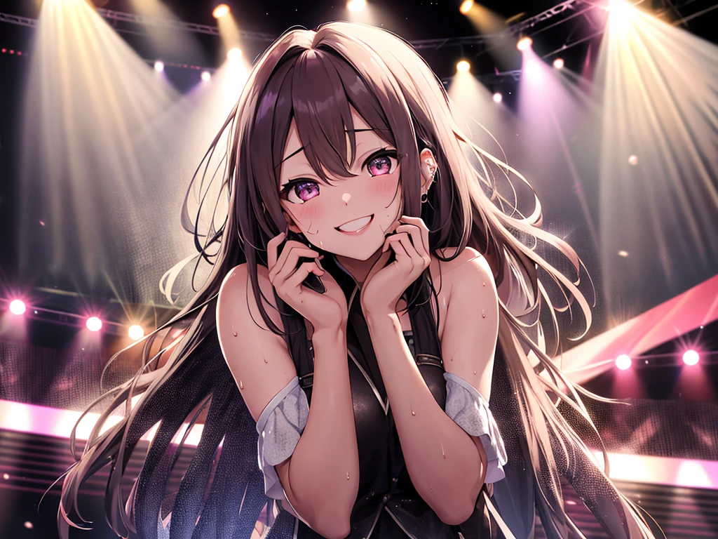 Girl、Idol、Idol衣装、sing、smile、Sweat、cute、stage、In the spotlight、Psyllium、Clear images、high resolution