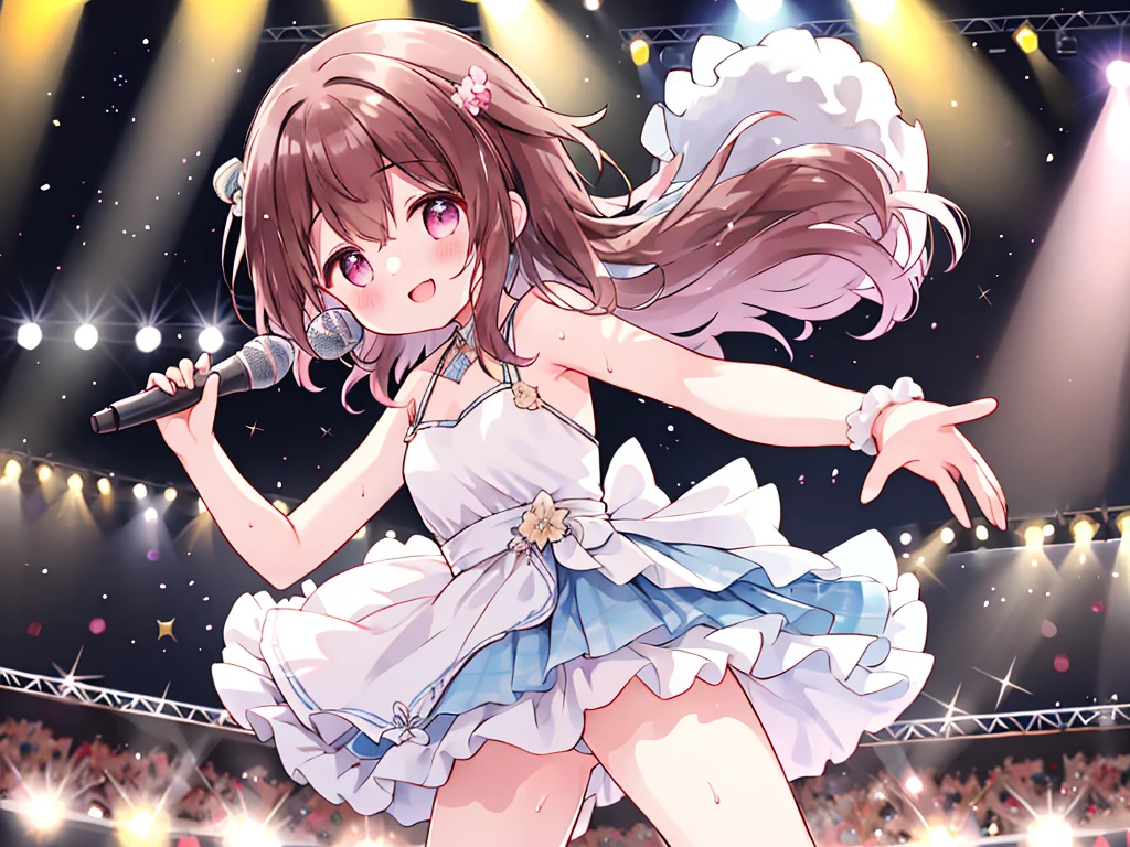 Girl、Idol、Idol衣装、sing、smile、Sweat、cute、stage、In the spotlight、Psyllium、Clear images、high resolution
