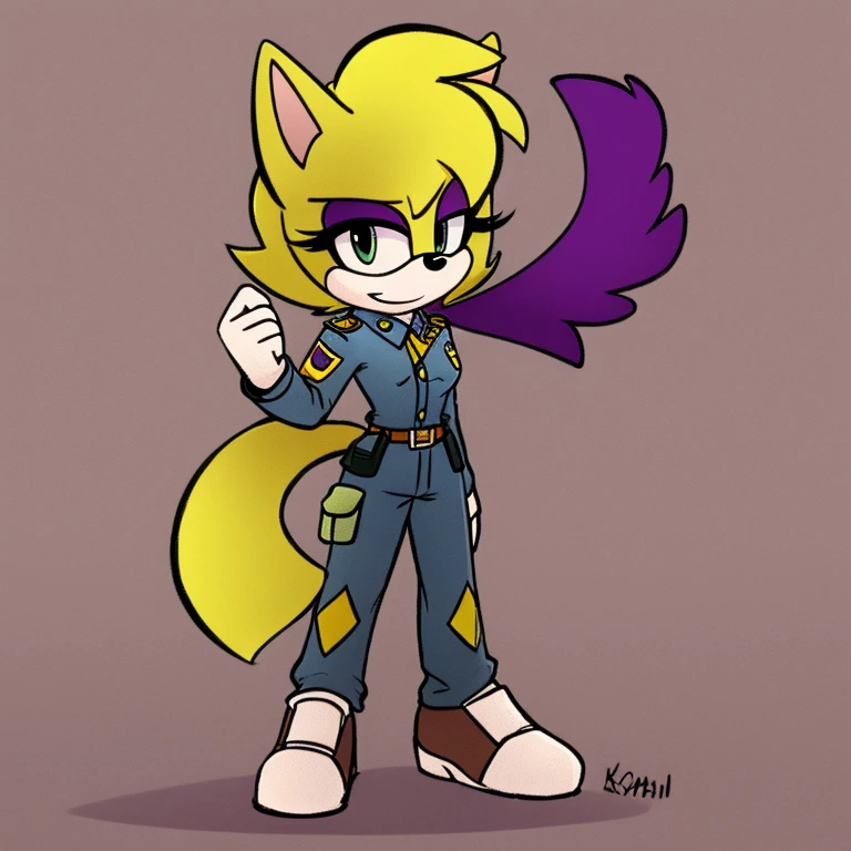 Sergeant, mobian, multi-colored hair, purple hair, yellow hair, female