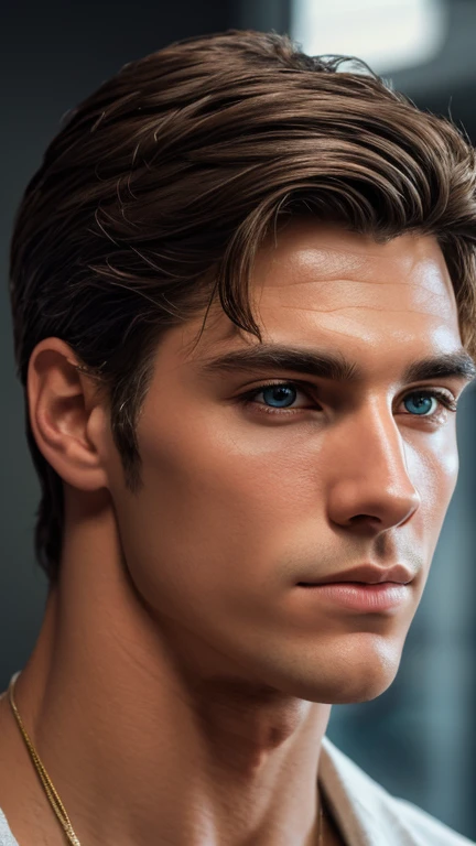 Handsome boy looking at the camera, photography, close-up, (8k, RAW photo, best quality, masterpiece:1.2), (realistic, photo-realistic:1.37), ultra-detailed, (high detailed skin:1.2), 8k uhd, dslr, soft lighting, high quality, film grain, Fujifilm XT3, professional lighting, handsome 1man , (thin lips:1.3), masterpiece, pale skin,(strong jaw:1), handsome supermodel, Greek profile, young greek god, sublime beauty, delicate facial features, beautiful facial features, Greek face, strong jaw, attractive boy, , cinematographic, best quality, sharpness, focus on the boy, anatomical perfection, golden ratio, commercial, perfect symmetry, facial symmetry, body symmetry, cinematographic light, ultra detailed, hyper realistic, strong jaw, beautiful eyes, cinematographic portrait, cinematographic quality, Award winning (portrait photo:1. 4), high quality, hyper realistic, 4k, realistic, backlighting, (shallow depth of field:1. 5), by lee jeffries nikon d850 film stock photograph 4 kodak portra 400 camera f1. 6 lens rich colors hyper realistic lifelike texture dramatic lighting unreal engine trending on artstation cinestill 800 (vignette:1. 3), filmgrain, artistic photography, perfect composition, beautiful detailed, cinematic perfect light