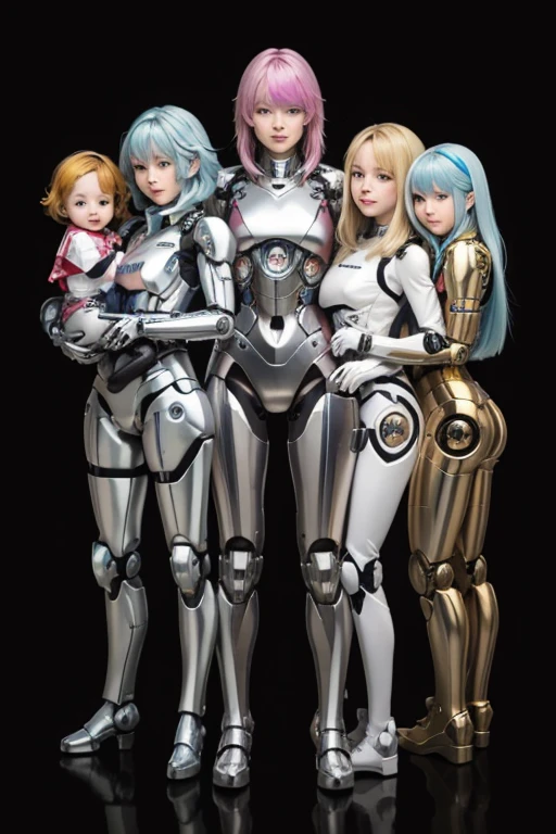 Many girls transformed into robots,
whole body mechanics,
Only the faces of all of them remain human.,
They all have different hair colors and hairstyles.,
Everyone's entire body is mechanical and made of metal.,
Everyone's whole body is mechanical and metallic, and they're all different colors.,
Not all body shapes are the same,
Everyone has different foot shapes,
They all have height differences,
The bodies bear little resemblance to each other,
All standing together,
Everyone smiles at the master,
Group Selfie,
full body shot,
Looks like a whole body,
nffsw,
retina,
table top, Accurate, anatomically correct, advanced details, highest quality, High resolution