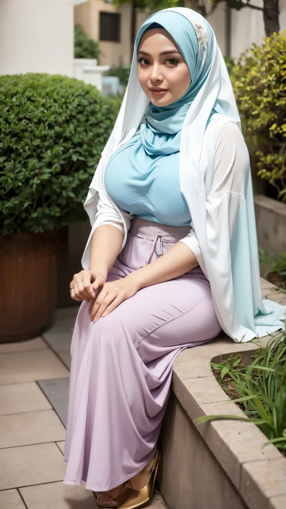 50 years Old, Hijab Indonesian mature woman, Big Tits : 66.9, Gamis, Breast out from her clothes : 1.9, at doctor office, Dark light, at Nighttime