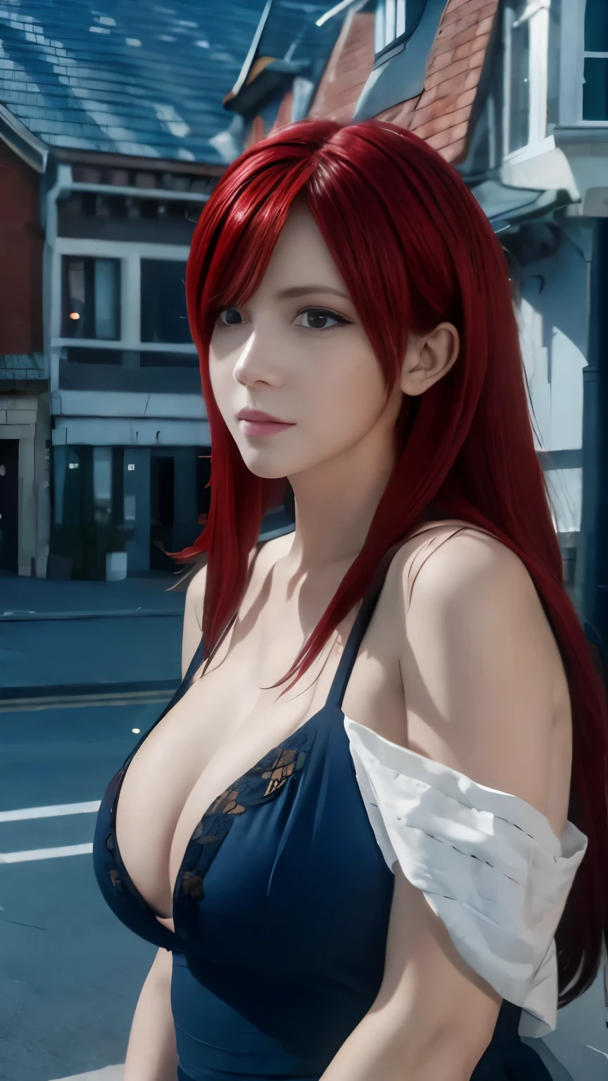 (masterpiece:1.3), (8k, Realistic, RAW Photos, highest quality: 1.4), FAIRY TAIL character Erza Scarlet,Cosplay、(One girl), Beautiful Face, (Realistic Face), (Red hair, Long Hair:1.3), Beautiful hairstyle, Realistic eyes, Slanted Eyes、Beautiful fine details, (Realistic Skin), Beautiful Skin, Absurd, Big Breasts、Cleavage、Thighs、Charm, Ultra-high resolution, Ultra-realistic, Very detailed, Golden Ratio