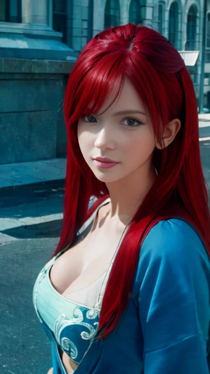 (masterpiece:1.3), (8k, Realistic, RAW Photos, highest quality: 1.4), FAIRY TAIL character Erza Scarlet,Cosplay、(One girl), Beautiful Face, (Realistic Face), (Red hair, Long Hair:1.3), Beautiful hairstyle, Realistic eyes, Slanted Eyes、Beautiful fine details, (Realistic Skin), Beautiful Skin, Absurd, Big Breasts、Cleavage、Thighs、whole body、Charm, Ultra-high resolution, Ultra-realistic, Very detailed, Golden Ratio