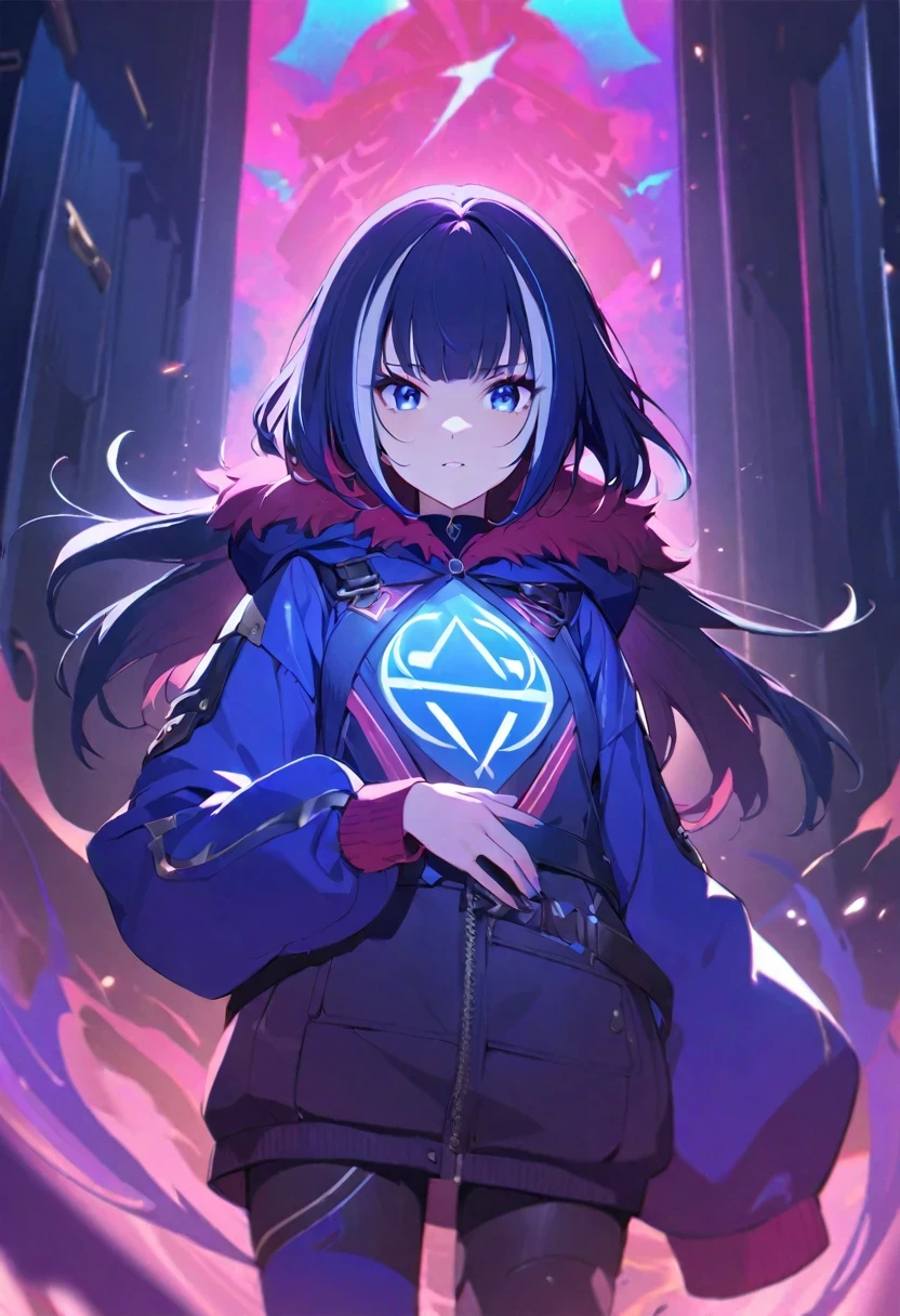 ((shylily/(Twich/))),(masterpiece:1.2),(best quality:1.2),, (1girl:1.3),((((Dramatic)))、(((gritty)))、(((vehement)))Movie poster featuring a young woman as the main character。She wears stylish and edgy clothes、Stand confidently in the center of the poster。Dressed in costume、I have a look of determination on my face。The background is dark and gritty.、Feeling danger and intensity。Text is bold and attention-grabbing、The catchy tagline is、Enhances the overall sense of drama and excitement。The color palette is predominantly dark、Studded with bright colors.、It gives the poster a dynamic and visually striking look。bright deep blue eyes