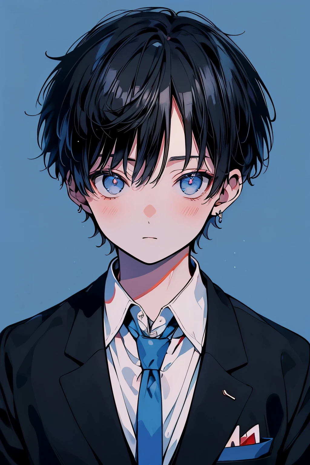 (Mastepiece), (Best Quality), Very detailed, ((ID photo)), Perfect Face, Beautiful Face, Very detailed顔,(short black hair man:1.3),(Solid blue background:1.3),Brown blazer,White Shirt,Red tie