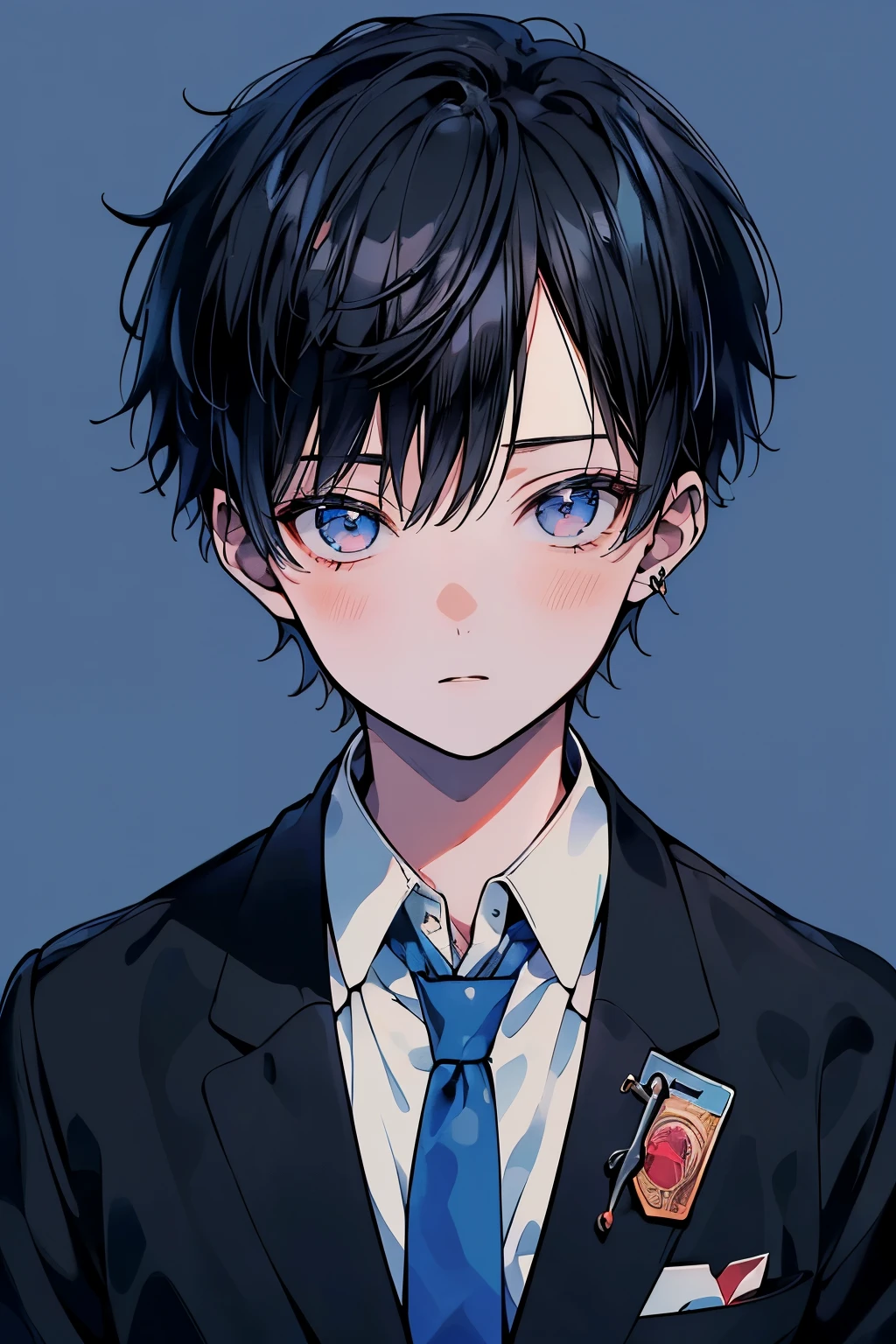 (Mastepiece), (Best Quality), Very detailed, ((ID photo:1.5)), (High school boys:1.4),Perfect Face, Beautiful Face, Very detailed顔,(short black hair man:1.3),(Solid blue background:1.3),Brown blazer,White Shirt,Red tie
