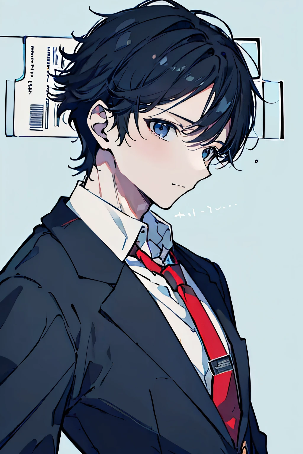 (Mastepiece), (Best Quality), Very detailed, ((ID photo:1.5)), (High school boys:1.4),((Facing forward:1.5)),Perfect Face, Beautiful Face, Very detailed顔,(short black hair man:1.3),(Solid blue background:1.3),Brown blazer,White Shirt,Red tie
