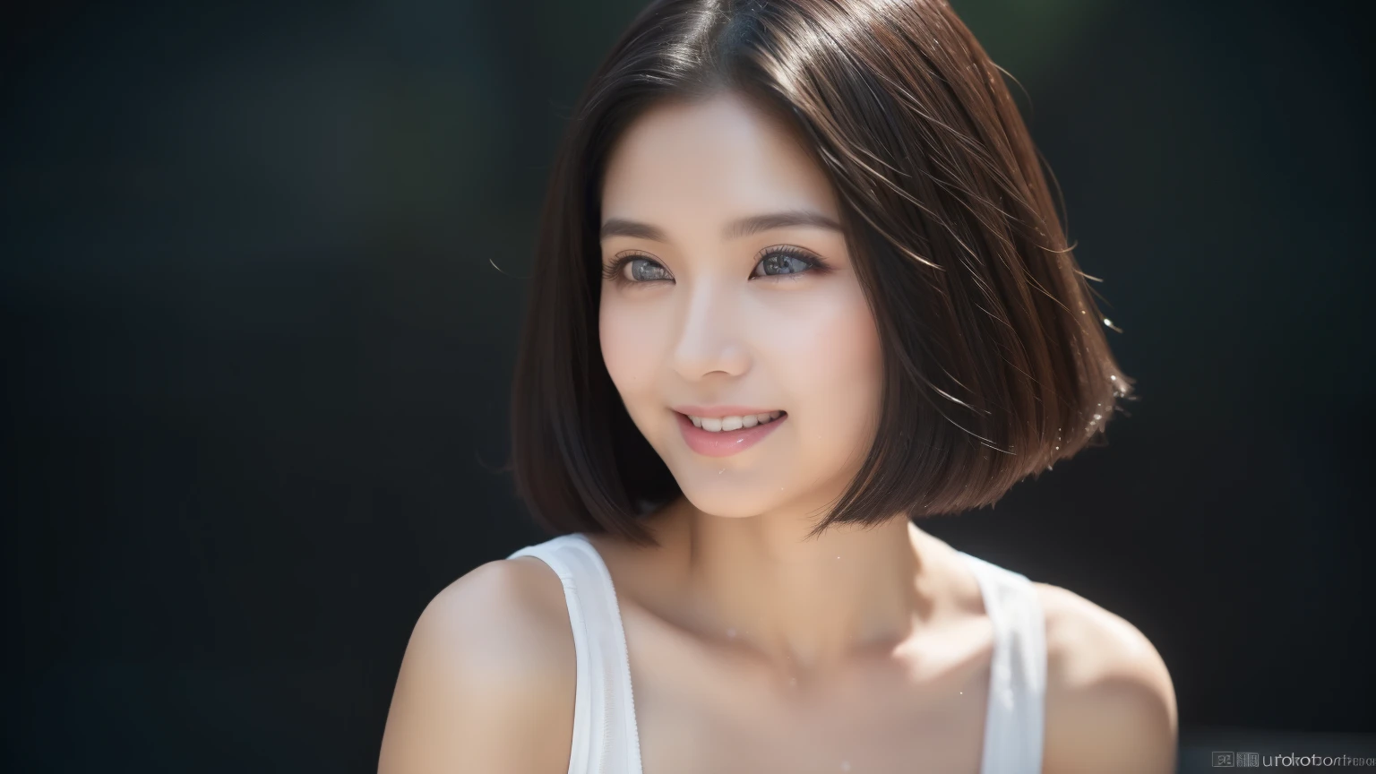 ((Top Quality, 8K, Masterpiece: 1.3, Super A High Resolution)), (Clear Focus: 1.4), Japanese Woman, Cute, Alone, Full Body Esbian, (Twisting the Body: 1.1), Light Peel ((black hair, short bob)), long sleeveless, (detailed fabric, detailed fabric, sheer: 1.5, very detailed face, very detailed face, detailed face, detailed eyes, Narrow eyes, moist eyes, double eyelids, natural skin, red cheeks, detailed skin, sweating, glossy skin, glossy skin, glossy skin, shadowy skin, glossy skin, make-up, detailed lips, complexion nice lips, smile, break HA, (huge breasts): 1.1), beautiful leg lines, beautiful long legs, looking at camera, BREAK, (detailed background: 1.1, outdoor concert: 1.8), natural light
