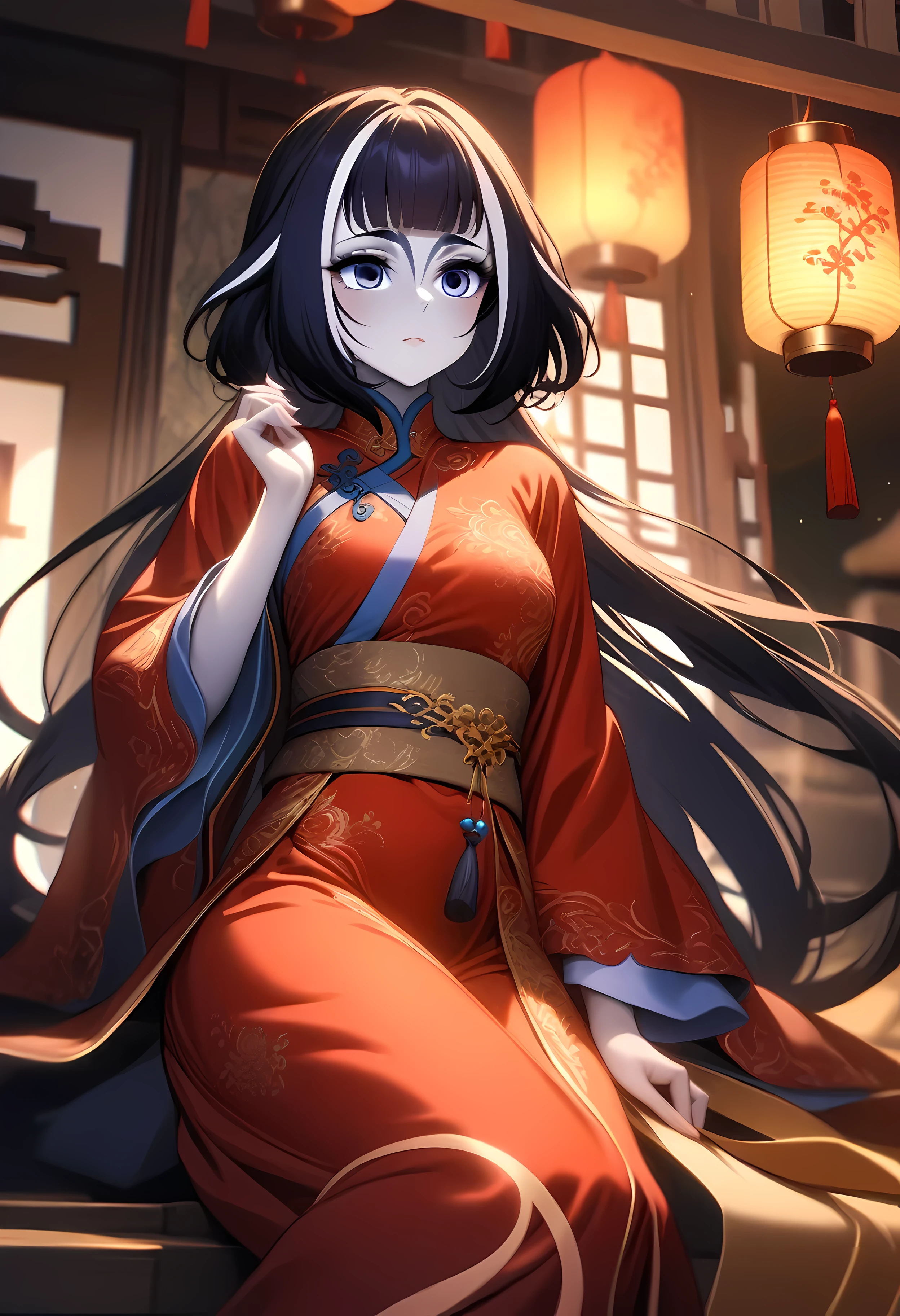 (shylily/(Twich/):1.5),(masterpiece:1.2),(best quality:1.2),, (1girl:1.3),best quality, masterpiece, highres, (exquisite body:1.5),gorgeous face,(milky skin:1.3),intricate details,high resolution,wallpaper,
1girl, solo, dress, hair ornament, (((gold and red dress))), flowers, long hair, , closed mouth, jewelry, long sleeves, hand up, wide sleeves, big eyes,floating hair, chinese clothes, hanfu, embroidery, long skirt, natural pose, falling petals, indoor,fanning, lantern,
16K,HDR,highres,depth field,(film grain:1.1),boken,golden hour,(lens flare),vignette,rainbowing,(color grading:1.5)
