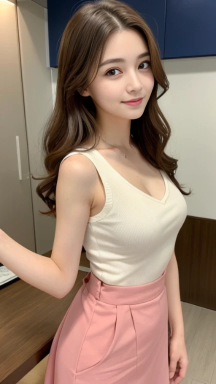 highest quality，masterpiece，超A high resolution，RAW Photos，woman，Loose permed hair、length、brown hair、Japanese、Loose permed hair、ミディアムショートのlength、brown hair、smile、Professional photography、Same skin type as humans、46 years old、Cute Wife、(No makeup:1.2)、(No makeup:1.2),成熟したwoman、adult sex appeal、大人のキュートなwoman、eyes are a little narrow、Cute eyes、Droopy eyes、Anatomical accuracy、Very detailed and beautiful、Ultra HD、length、her hair is tied、A transparent married woman、housewife、Thin upper lip、The lower lip is a little thick、Shoulder-length hair、Sleeveless、Long skirt、Casual clothing、skirt with flared hem、C cup bust、Small Ass、Floor cleaning、Wipe with a rag