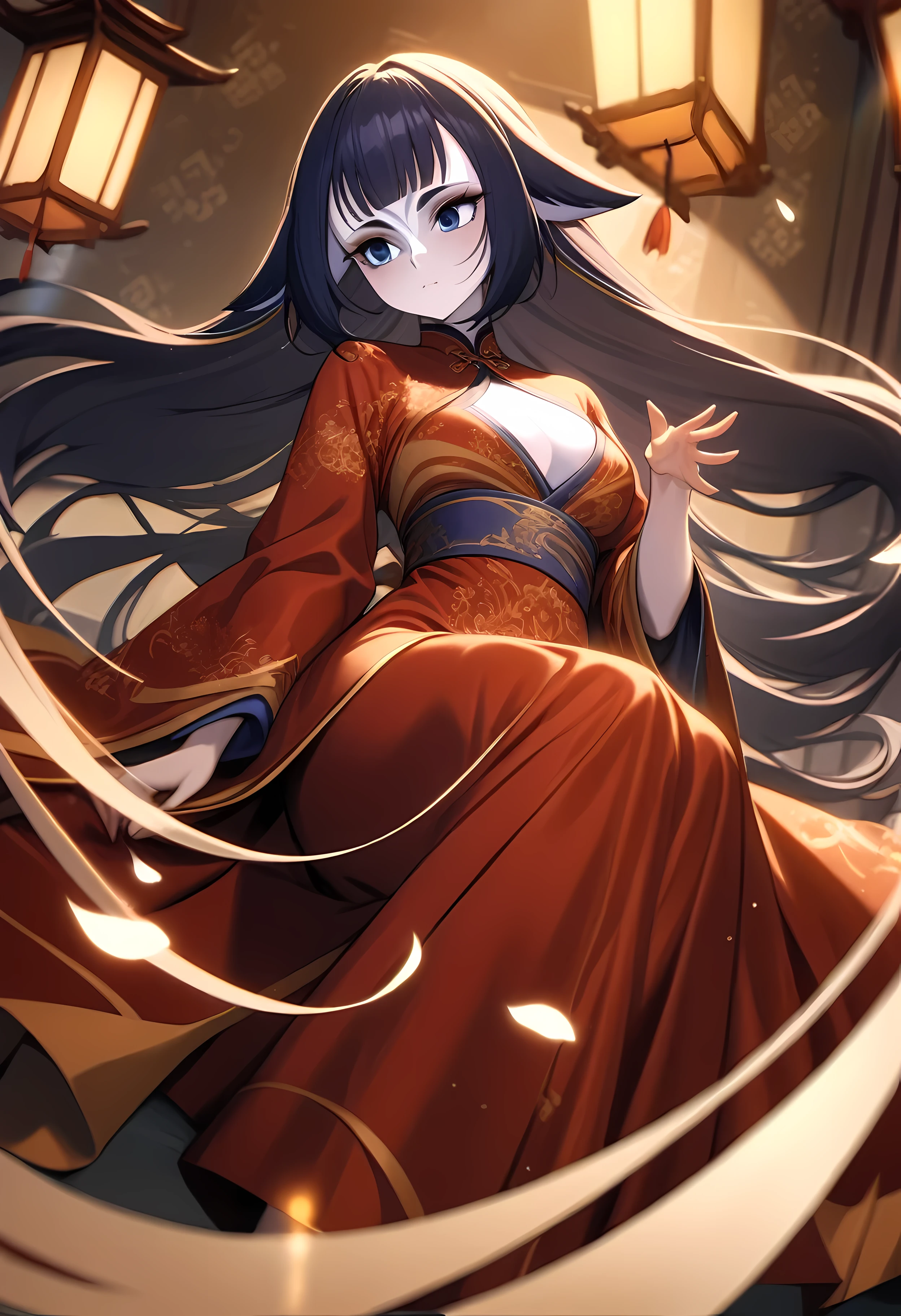 (shylily/(Twich/):1.5),(masterpiece:1.2),(best quality:1.2),, (1girl:1.3),best quality, masterpiece, highres, (exquisite body:1.5),gorgeous face,(milky skin:1.3),intricate details,high resolution,wallpaper,
1girl, solo, dress, hair ornament, (((gold and red dress))), flowers, long hair, , closed mouth, jewelry, long sleeves, hand up, wide sleeves, big eyes,floating hair, chinese clothes, hanfu, embroidery, long skirt, natural pose, falling petals, indoor,fanning, lantern,
16K,HDR,highres,depth field,(film grain:1.1),boken,golden hour,(lens flare),vignette,rainbowing,(color grading:1.5)