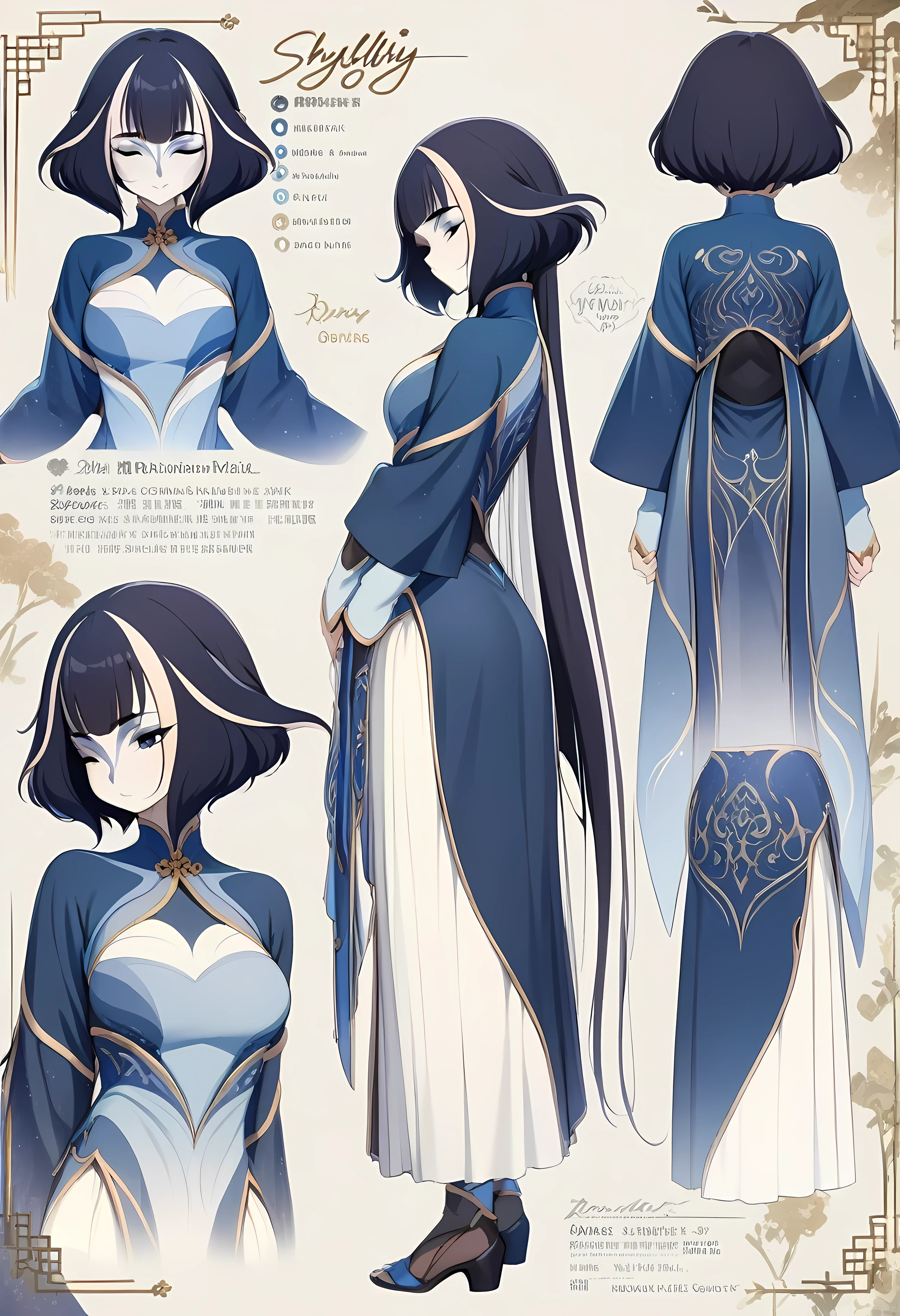 (shylily/(Twich/):1.5),(masterpiece:1.2),(best quality:1.2),, (1girl:1.3),((masterpiece, best quality)), Delicate face, Character Design Sheet， Full body love, Rich in details, front view of body, Back view of body, Very detailed, depth, many parts,  Traditional Chinese costumes,