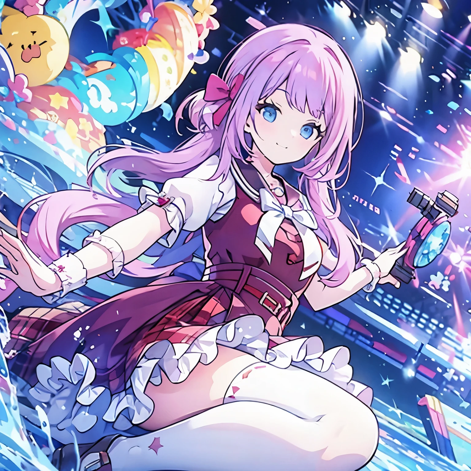 looking at the camera,piece,Cunning,cute,smile,Knee socks,stage,Sparkling,Idol